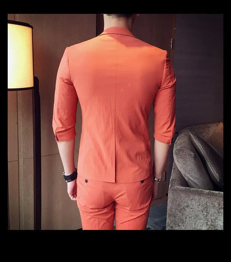 1-Button Men's Suit Casual Elegant Suit 3-Quarter Pants