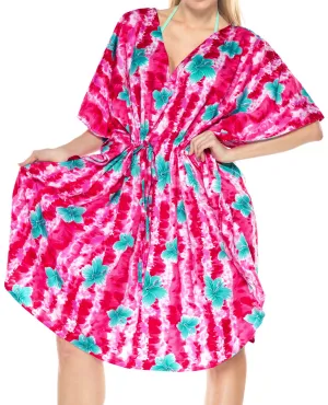 LA LEELA Bikni Swimwear Soft fabric Printed Beachwear Loose Cover Up OSFM 16-28W [XL- 4X] Pink_I546